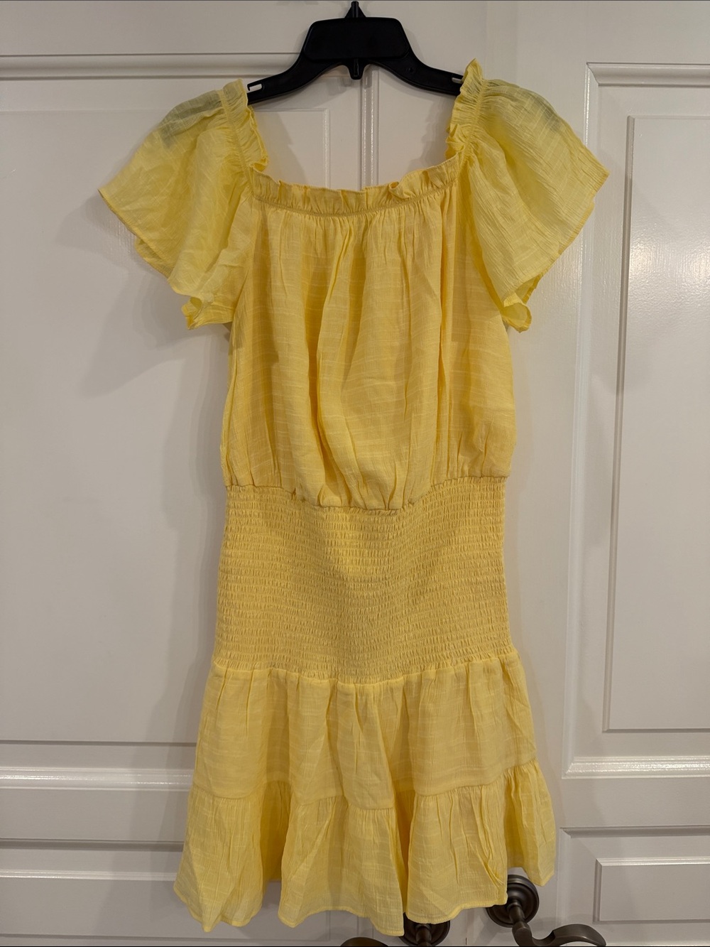 BCBGeneration Yellow Off-Shoulder Smocked Mini Dress